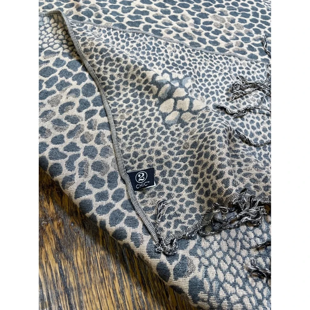 Women's Leopard Print Scarf Shawl Neutral Tones‎ Fringe Accent